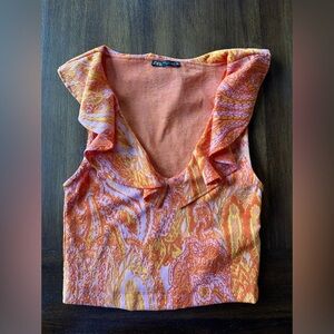 Zara Orange and Pink Women's Top- size Medium